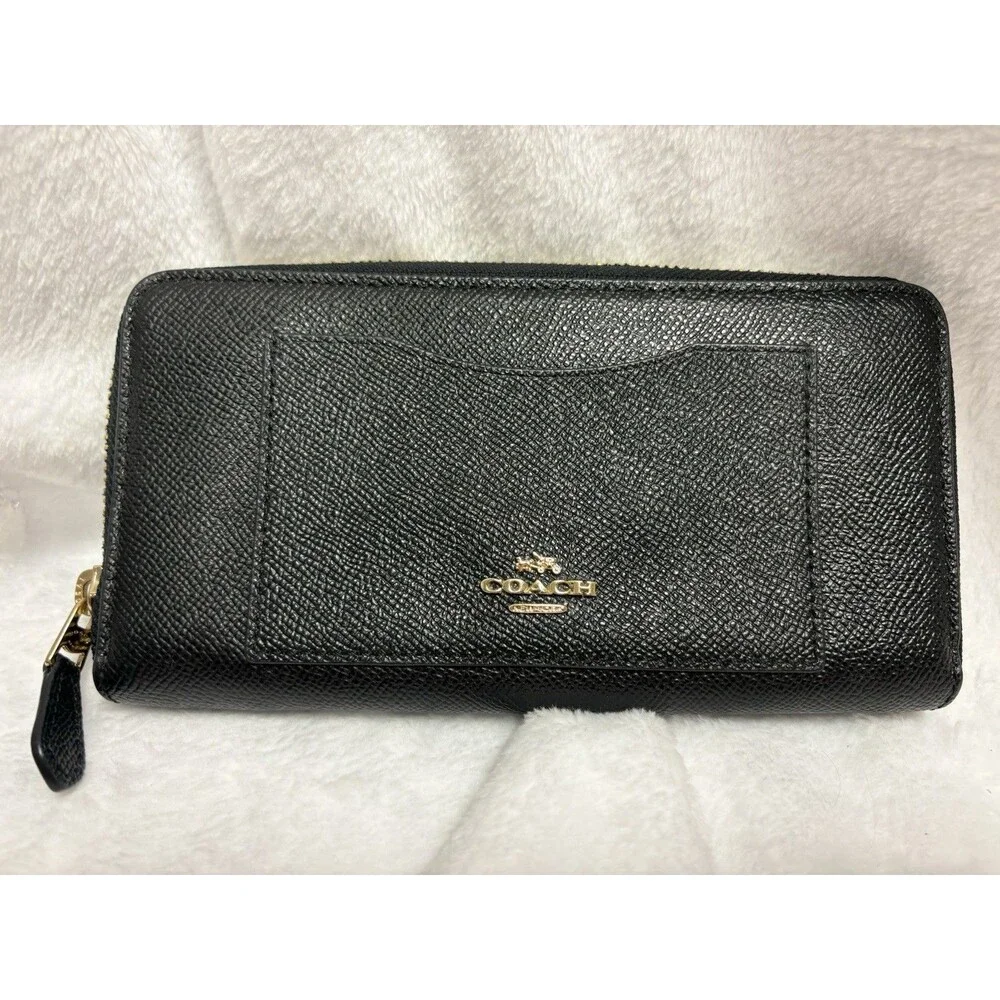 Coach C4124 Medium ID Zip Around Wallet Black Pebble Leather